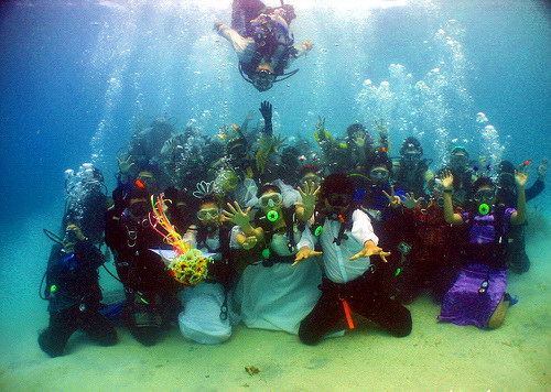 In the year 2001, Valentine’s Day, 34 couple from 22 countries                                                                        joins the underwater wedding here in Thailand.                                                                                                     It’s a most couple married underwater Guinness Book record!