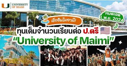 เตรียมไปฟลอริดา! ‘University of Miami’ ม.ดังในอเมริกา มอบทุนเต็มจำนวนระดับ ป.ตรี (เข้าเรียนปี 2025) 