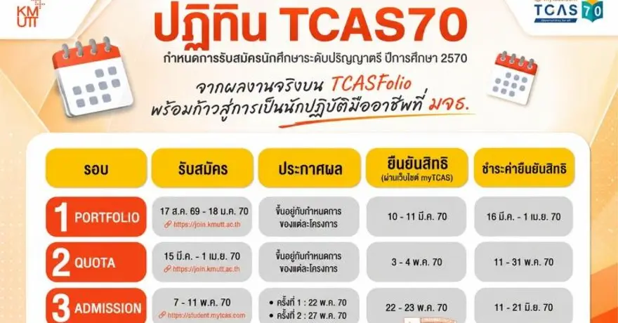 มาแล้ว! ปฏิทิน TCAS70 มหาวิทยาลัยเทคโนโลยีพระจอมเกล้าธนบุรี