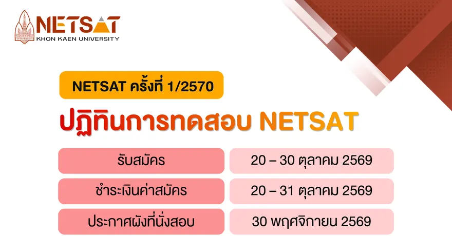มาแล้ว! กำหนดการสอบ NETSAT รอบ 1/2570 ใครอยากเข้าโควตา ม.ขอนแก่น ห้ามพลาด