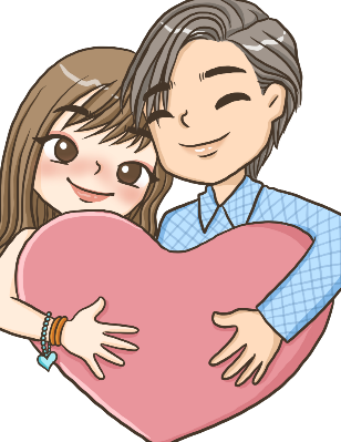 A cartoon of two people hugging a heart

Description automatically generated