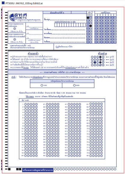 ตัวอย่างกระดาษคำตอบ O-NET63 ม.6 วิชาภาษาอังกฤษ