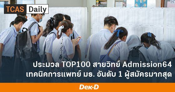 ประมวล TOP100 Admission 64 สายวิทย์  เทคนิคการแพทย์ มธ. อันดับ 1 ผู้สมัครมากที่่สุด