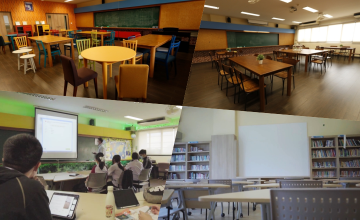 บรรยากาศห้องเรียนมีทั้งสไตล์คาเฟ่และห้องเรียนที่ใช้โต๊ะเรียนเพื่อปรับรูปแบบการนั่งได้หลากหลาย