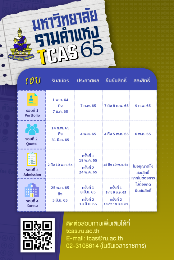 ปฏิทินรับสมัคร TCAS65  ม.รามคำแหง