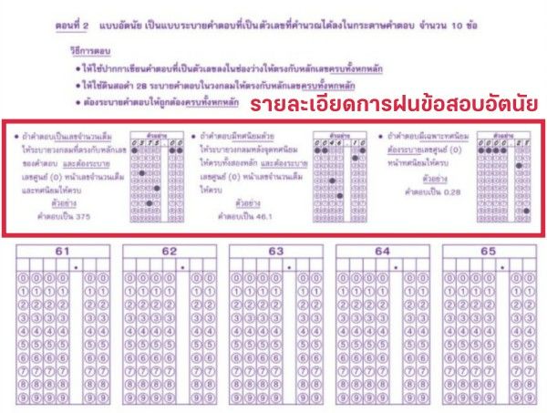การฝนกระดาษคำตอบอัตนัยที่ถูกต้อง ต้องฝนให้ครบทั้ง 6 หลัก