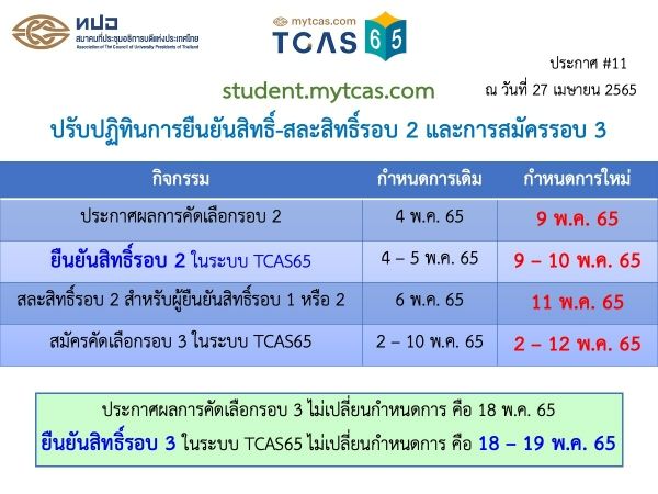 ทปอ. ปรับปฏิทิน TCAS65 รอบ 2 และ 3