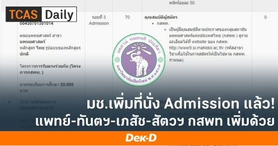 มช.เพิ่มที่นั่ง Admission แพทย์-ทันตะ-เภสัชฯ-สัตวฯ กสพท เพิ่มด้วย