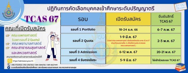 ปฏิทิน TCAS67 สถาบันพระบรมราชชนก