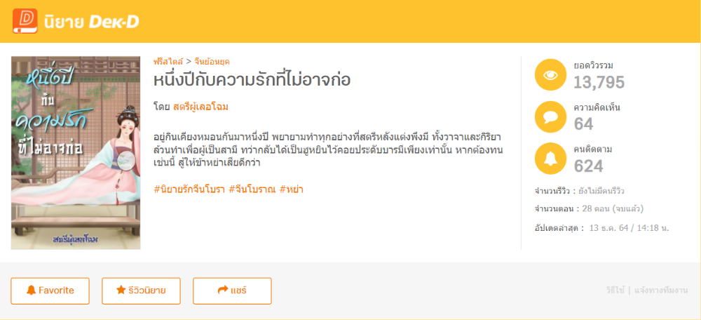 หนึ่งปีกับความรักที่ไม่อาจก่อ โดย สตรีผู้เลอโฉม 