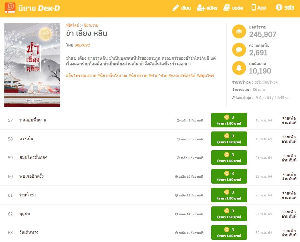 นิยาย ข้า เลี่ยง หลิน เปิดขายแบบตอนอ่านล่วงหน้า