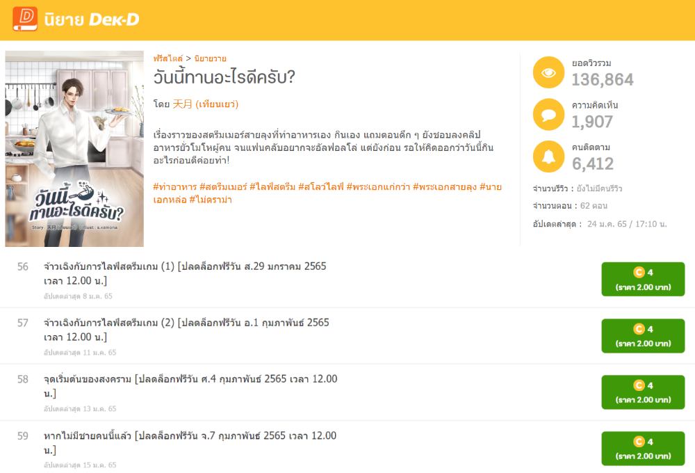 หลังเปลี่ยนแนวมาแต่งนิยายเรื่อง  วันนี้ทานอะไรดีครับ?&nbsp; 