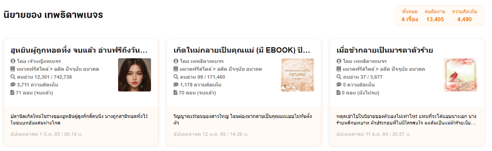 ผลงานนิยายของ เทพธิดาพเนจร/เจ้าหญิงพเนจร