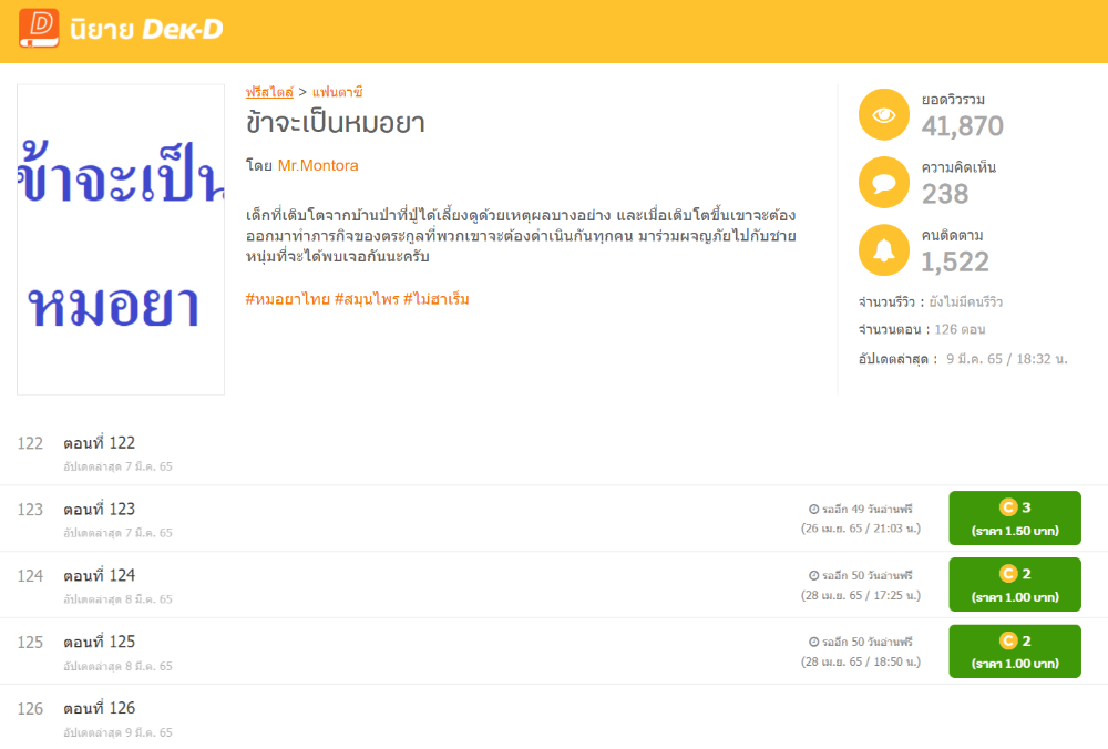 นิยายเรื่อง ข้าจะเป็นหมอยา นิยายเรื่องล่าสุดของ Mr.Montora 
