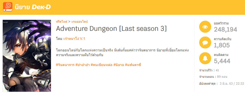 นิยายเรื่อง Adventure Dungeon นิยายเรื่องแรกของเจ้าหมาโง่