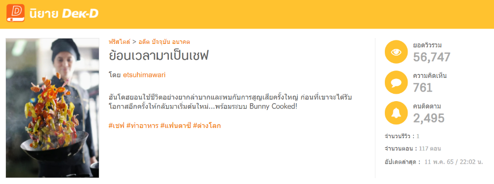 นิยายเรื่อง ย้อนเวลามาเป็นเชฟ ได้รับแรงบันดาลใจมาจากซีรีส์ญี่ปุ่นเรื่อง Grand maison Tokyo&nbsp; และหนังสือเรื่อง ราชันบัลลังก์เวทย์