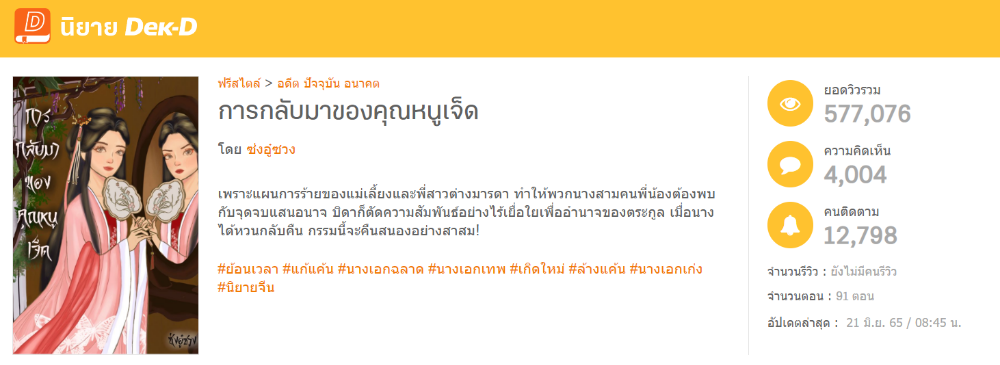 นิยายเรื่อง การกลับมาของคุณหนูเจ็ด ซึ่งเป็นส่วนหนึ่งของโครงงานพัฒนาตัวเอง