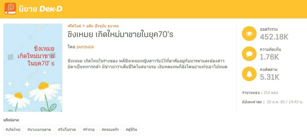 นิยายเรื่อง  ชิงเหมยเกิดใหม่มาขายในยุค70’s  นิยายเรื่องที่สองที่ปังจนติดท็อป