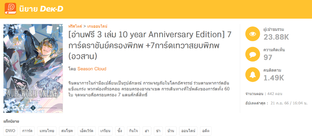 นิยายเรื่อง 7 การ์ดราชันย์ครองพิภพ (D.W.O. Duel World Online) 