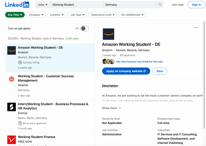 (ตัวอย่างประกาศบน LinkedIn)