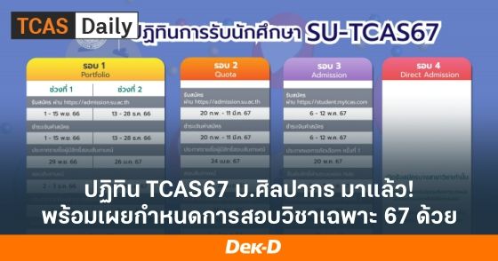 ปฏิทิน TCAS67 ม.ศิลปากร มาแล้ว! พร้อมเผยกำหนดการสอบวิชาเฉพาะ 67 ด้วย