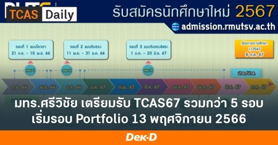 มทร.ศรีวิชัย เตรียมรับ TCAS67 รวมกว่า 5 รอบ เริ่มรอบ Portfolio 13 พฤศจิกายน 2566