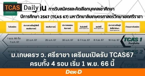 ม.เกษตรฯ ว. ศรีราชา เตรียมเปิดรับ TCAS67 ครบทั้ง 4 รอบ เริ่ม 1 พ.ย. 66 นี้