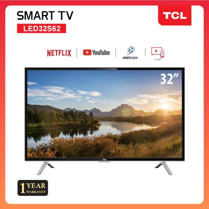 TCL 32 นิ้ว LED HD 720P Wifi internet Smart TV (รุ่น 32S62) -HDMI-USB-Net.flix &Youtube สมาร์ทีวี