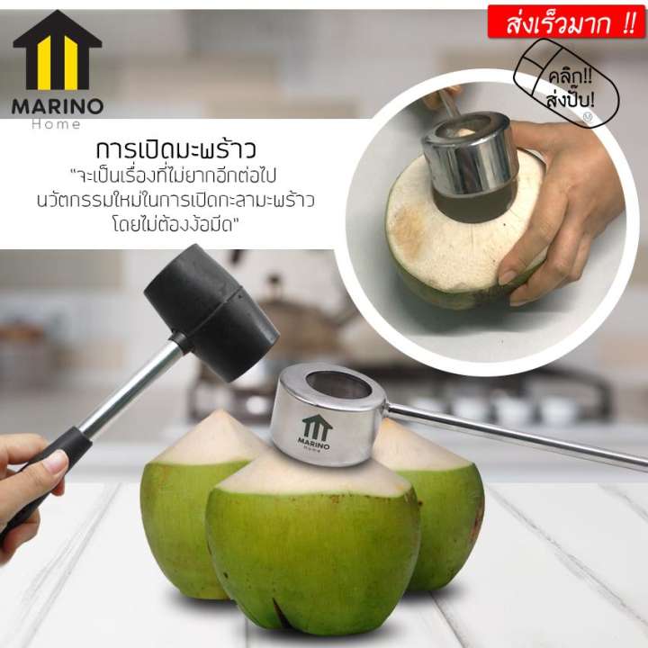 ที่เจาะมะพร้าว อุปกรณ์เปิดมะพร้าว อุปกรณ์ ผ่า เจาะ มะพร้าว สแตนเลสพร้อมค้อนทุบ