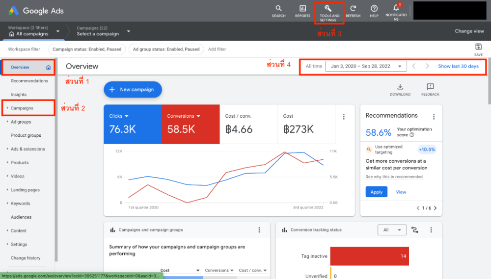 รู้จัก 4 Google Ads Menu bar แถบเครื่องมือช่วยยิงแอด | Dek-D.com