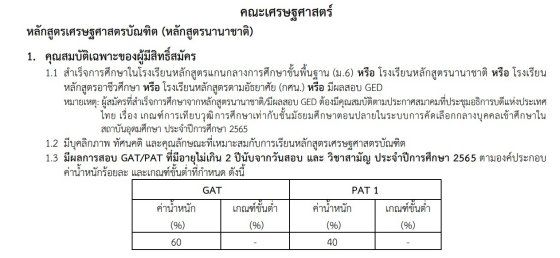 คุณสมบัติสำหรับบุคคลที่ต้องการสมัครคณะเศรษฐศาสตร์