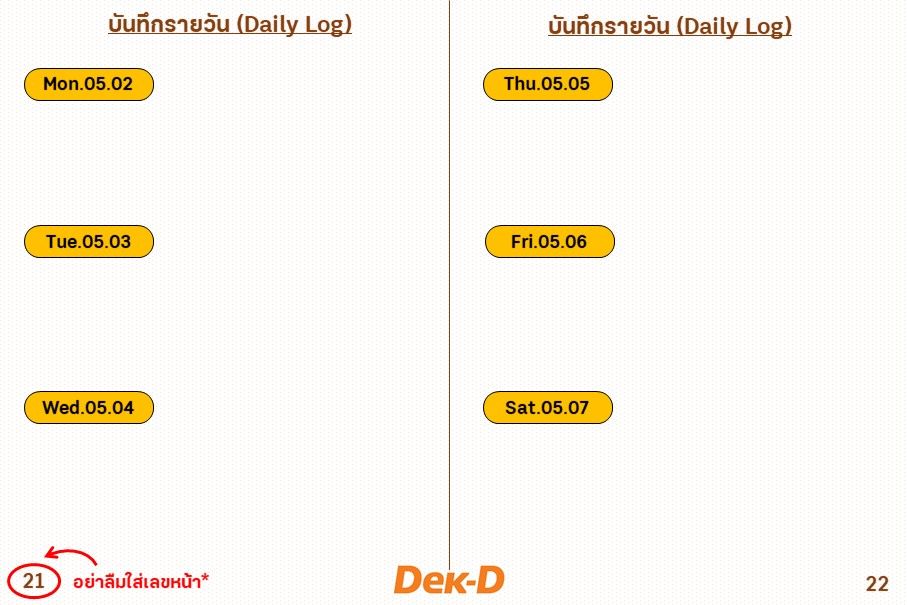 ตัวอย่างการเขียน  Daily Log (บันทึกรายวัน) 