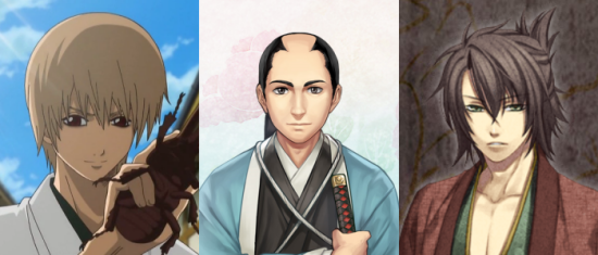 ซ้าย - โอคิตะจากกินทามะ กลาง - ภาพวาดโอคิตะสมัยใหม่ ขวา - โอคิตะจากเกม Hakuoki: Kyoto Winds