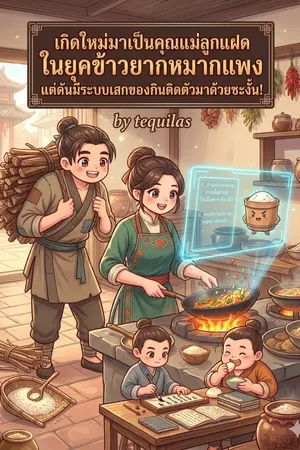 ปกนิยาย เกิดใหม่มาเป็นคุณแม่ลูกแฝดในยุคข้าวยากหมากแพง แต่ดันมีระบบเสกของกินติดตัวมาด้วยซะงั้น!