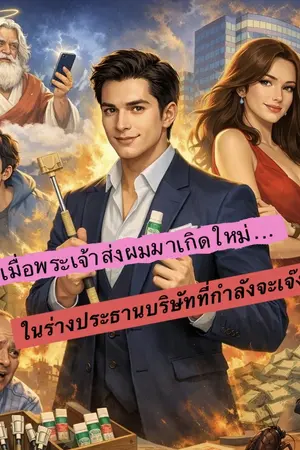 ปกนิยาย เมื่อพระเจ้าส่งผมมาเกิดใหม่... ในร่างประธานบริษัทที่กำลังจะเจ๊ง