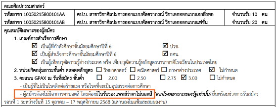 ตัวอย่าง คณะศิลปกรรมศาสตร์ สาขาวิชาศิลปะการออกแบบภสตราภรณ์ ม.ธรรมศาสตร์ กำหนดตาบอดสี