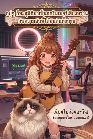 ปกนิยาย อยู่ๆ ก็ทะลุมิติมาเป็นสตรีมเมอร์เสียงหวานกับความลับที่ได้ยินกันทั้งบ้าน