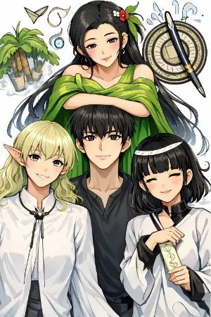 ปกนิยาย นายสามัญผู้ไม่รู้อะไรเลยกับก๊วนชาวบ้านต่างมิติในทุกจักรวาล (250 ตอน)(ภาพปกเจน AI)