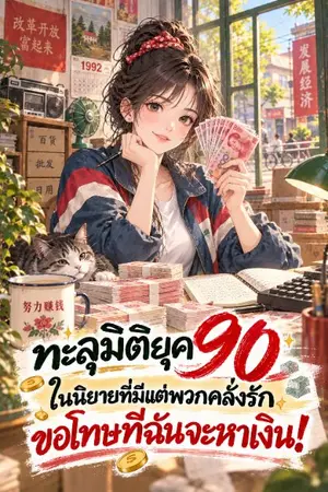 ปกนิยาย ทะลุมิติยุค 90 ในนิยายที่มีแต่พวกคลั่งรัก ขอโทษทีฉันจะหาเงิน!