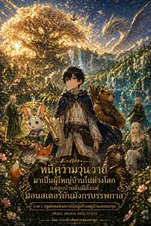 ปกนิยาย หนีความวุ่นวายมาเป็นผู้ใหญ่บ้านในต่างโลก แต่ลูกบ้านดันมีตั้งแต่มอนสเตอร์ยันมังกรบรรพกาล