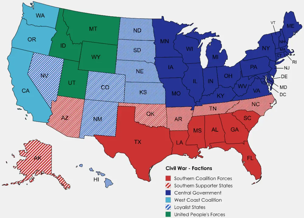 แผนที่ฝ่ายในสงครามกลางเมืองสหรัฐฯ