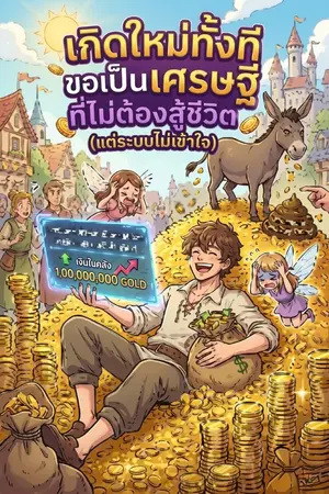 ปกนิยาย เกิดใหม่ทั้งที ขอเป็นเศรษฐีที่ไม่ต้องสู้ชีวิต (แต่ระบบไม่เข้าใจ)