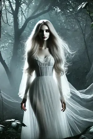 ปกนิยาย หญิงสาวในชุดขาวที่หายตัวอย่างลึกลับ