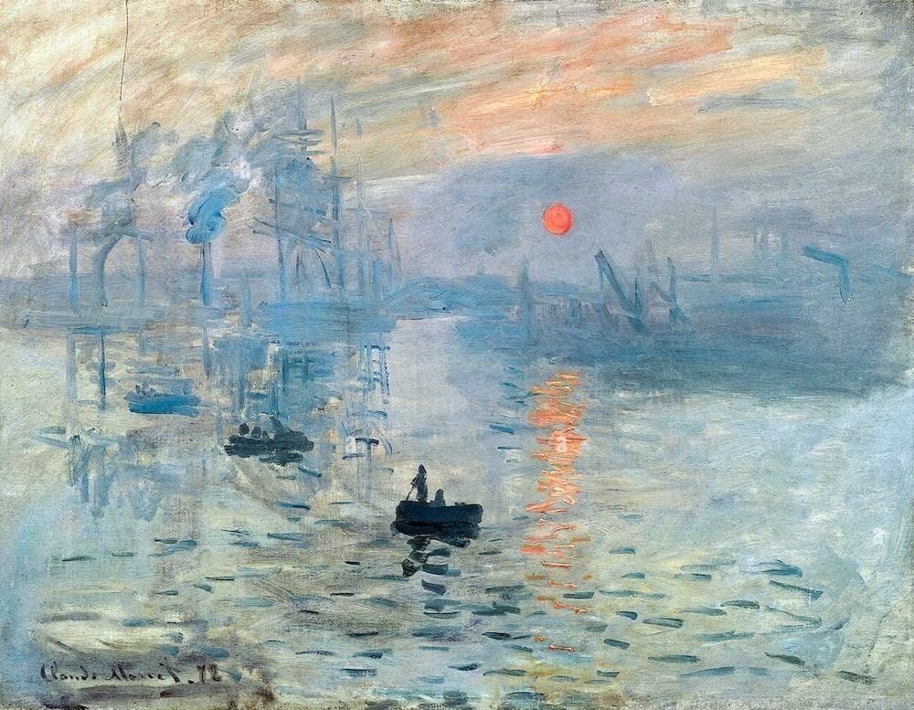 ภาพ Impression Sunrise โดย Claude Monet  ภาพวาดสีน้ำมันชิ้นสำคัญของศิลปะลัทธิประทับใจ (Impressionism) เกิดขึ้นในช่วงปลายศตวรรษที่ 19  