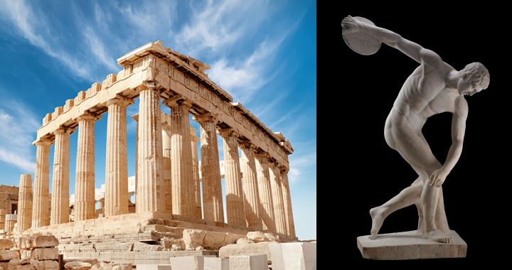 วิหารพาร์เธนอน และรูปปั้นนักขว้างจักร Discobolus