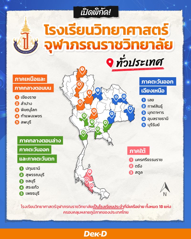 เปิดพิกัด!  โรงเรียนวิทยาศาสตร์จุฬาภรณราชวิทยาลัย  18 แห่งทั่วประเทศ