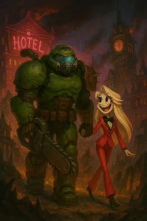 ปกนิยาย Doom X Hazbin Hotel Beyond Galaxy