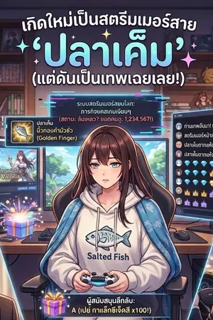 ปกนิยาย เกิดใหม่เป็นสตรีมเมอร์สาย 'ปลาเค็ม' (แต่ดันเป็นเทพเฉยเลย!)