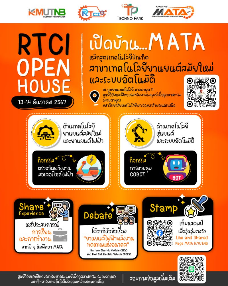 อุทยานเทคโนโลยี มจพ. ชวนน้องเข้าร่วม RTCI Open House 2025 | Dek-D.com