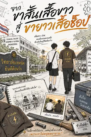 ปกนิยาย จากขาสั้นเสื้อขาว สู่ขายาวเสื้อช็อป